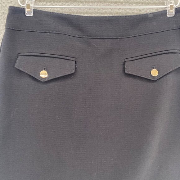 LOFT Skirt Womens 8 Black Mini A Line Button Flap Pocket Stretch Everyday Casual - Picture 2 of 9